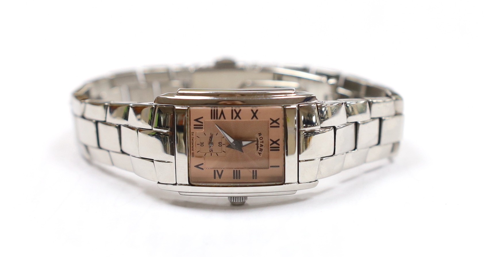 A lady's stainless steel Rotary quartz wrist watch, with spare links.